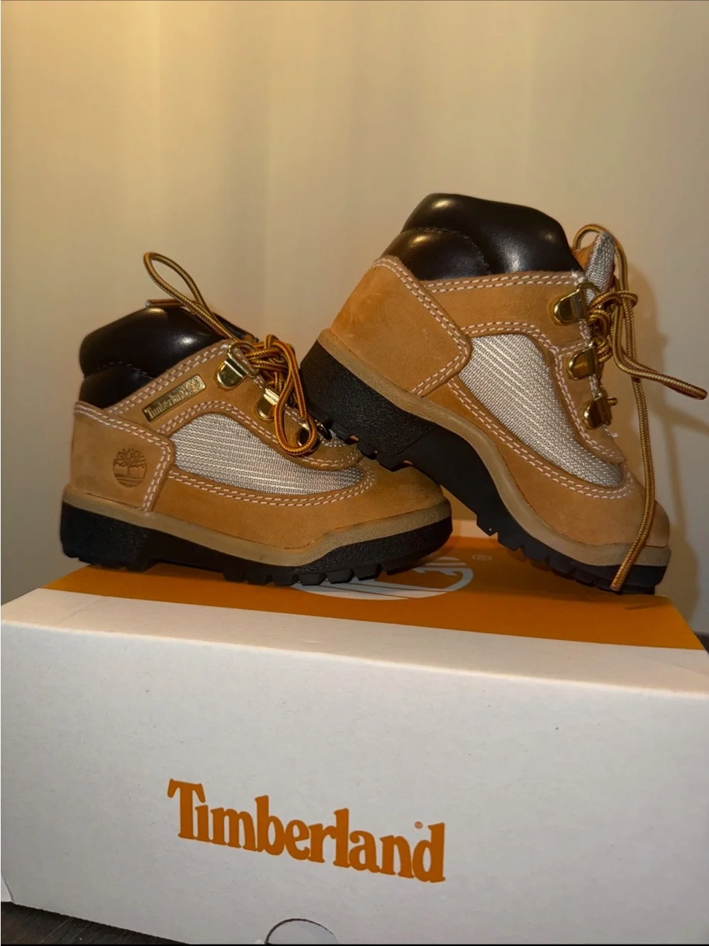 Timberland Kids Tan and Black Hiking Boots 6c